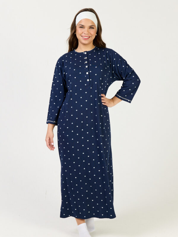 כתונת כותנה מקסי-כחול לבבות