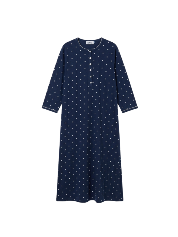 כתונת כותנה מקסי-כחול לבבות*